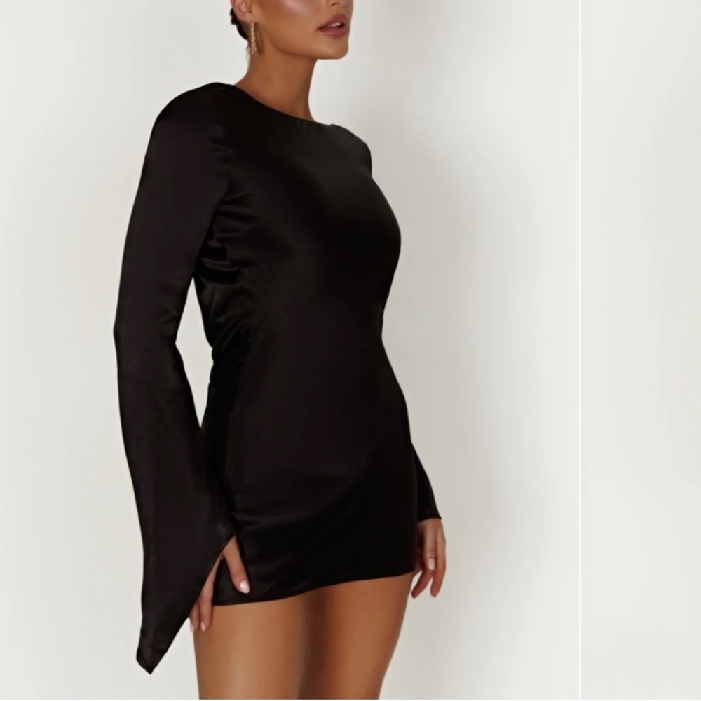 Meshki Davina Satin Long Sleeve Mini Dress - Picture 2 of 6